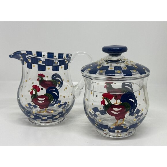 VTG Lenox Hand Painted Rooster Sugar & Creamer Set Farmhouse Kitchen 4.5" READ - Picture 4 of 7